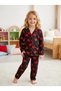 GIRLS' BLACK SUEDE-LIKE COTTON PATTERNED WINTER LONG-SLEEVED PAJAMA SET - 4