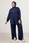 67076 Plus-Size Two-Button Modal Pantsuit with Buckle Detail - Navy Blue