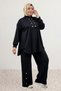 67076 Plus-Size Two-Button Modal Pantsuit with Buckle Detail - Black