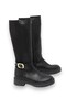 Black Backless Zipper Boots, Flexible, Thick Sole, Round Toe