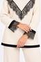 Women's Two-Piece Set with a Crew Neck Featuring Lace Details on the Front and Sleeve Ends, Paired with Corded Fabric Knit Pants - 3