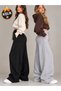 Women's 2-Piece Winter Sweatpants Set with Brushed Inside Design (Black and Gray) - 2
