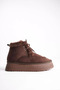 Women's Bitter Coffee Suede Winter Lace-Up Boot with Fur-Trimmed Lining, 5 cm Thick Sole TR04MK08D - 2