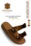 Genuine Leather Women's Slippers - Soft Thick Soled Genuine Leather Double Velcro Women's Slippers Tan - 7