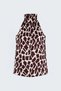 Turtleneck Sleeveless Blouse - Beige-Burgundy - 2