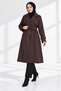 Women's Brown Buttoned Adjustable Sleeve Cuff Midi Length Belted Trench Coat NBFT016