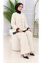 Women's Knit Set: Cardigan and Pants with Lace Embroidery on the Collar, Sleeves, and Hem, Featuring 7 Silver Buttons - 2