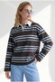 Women's Brown Striped Polo Collar Sweatshirt SWT-19000826 - 3