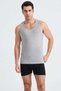 5-Pack Gray Cotton Jersey Classic Men's Tank Top - Gingham Pattern, Comes with a Free Unisex Band - 3