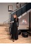 Women's Black Draped Maxi Dress with Button Closure - 3
