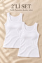 Basic Women's Cotton Tank Top with Corded Fabric Hem and Thick Straps - White, 2-Pack - 2