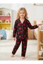 GIRLS' BLACK SUEDE-LIKE COTTON PATTERNED WINTER LONG-SLEEVED PAJAMA SET - 2