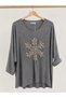 Italian-Designed, Sequin-Embellished, Snowflake-Patterned Loose-Fitting Women's Knit Blouse
