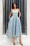 Women's Snow-White, Machine-Washable, Strapped, Cotton Midi Length Denim Dress - 2