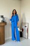 Women's Cobalt Viscose Blend Shirt and Loose Fit Pants Set - 2