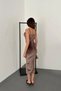 Women's Taupe Color Velvet Dress - 5