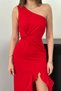Women's Red Slit Flounce Dress - 5