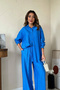Women's Cobalt Viscose Blend Shirt and Loose Fit Pants Set - 3