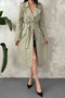 Women's Khaki Long-Belted Trench Coat - 4
