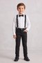 Boy's White Long-Sleeve Shirt, Black Pants, Black Suspenders, Bow Tie—November 10, April 23 Performance Outfit - 2