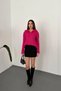 Women's Fuchsia Zipper-Front Boat Neck Knit Sweater - 3