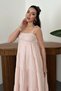 Women's Pink Strapped Striped Patchwork Cotton Muslin Dress - 3