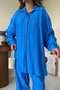 Women's Cobalt Viscose Blend Shirt and Loose Fit Pants Set - 4