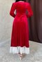 Women's Velvet Dress with Red Pearl Accents - 4