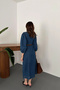 Women's Blue Cotton Balloon-Sleeve Denim Dress - 5