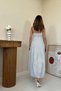Women's Blue Asymmetrical-Cut Strapless Striped Cotton Muslin Dress - 5