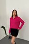 Women's Fuchsia Zipper-Front Boat Neck Knit Sweater