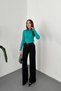 Women's Green Boat Neck Knitted Sweater with Knitted Pattern