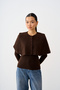 Women's Cape-Style V-Neck Knit Blouse, Brown - 2