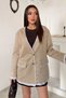 Women's Beige Striped Suede Jacket with Lined Panel and Trim - 2