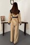 Women's Viscose Blouse and Pants Set with Yellow Pockets and Paneling - 5