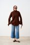 Women's Knit Tunic with Wrist Ribbon Detail, Brown - 4