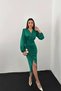 Women's Emerald Green Drapey V-Neck Satin Dress