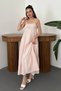 Women's Pink Strapped Striped Patchwork Cotton Muslin Dress - 2