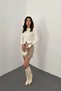 Women's Beige Belted Mini Skirt with Balls