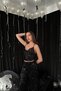 Women's Black Strappy Drape Collar Blouse - 2