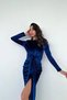 Women's Cobalt Blue-Tie Velvet Dress - 3