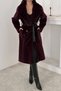 Women's Burgundy Leather Belted Coat with Paneling - 4