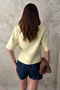 Women's Short-Sleeved Stretch Fabric-Lined Jacket with Yellow Buckles - 5