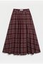 Women's Burgundy Plaid S6-35 Maxi-Length Skirt with Slit Detail, Cotton - 7