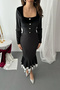 Women's Black Skirt with Ruffled Design, Stretch Fabric Velvet Dress - 4