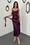 Women's Purple Ruffled, Lined, Sequin-Embellished Chiffon Evening Gown