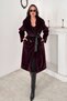 Women's Burgundy Leather Belted Coat with Paneling