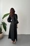 Women's Black Long Dress with Embossed Lace Belt Detail - 5