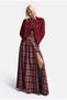 Women's Burgundy Plaid S6-35 Maxi-Length Skirt with Slit Detail, Cotton - 5