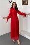 Women's Red Dress with Ruched Detail, Belted Design, and Lined Construction